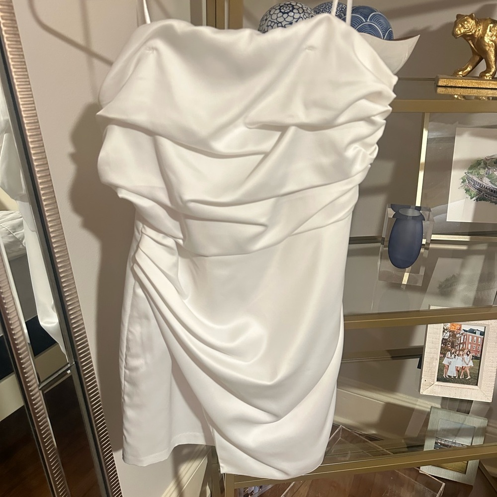 DO+BE Strapless White Draped Dress